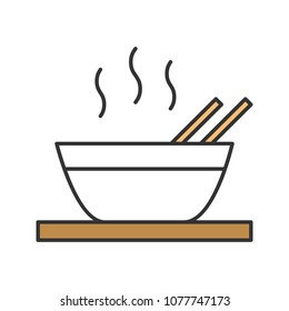 Hot chinese dish color icon. Soup, ramen, rice or noodles. Isolated vector illustration