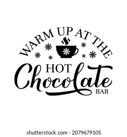 Hot chocolate bar calligraphy lettering isolated on white. Winter holidays party sign. Vector template for typography poster, banner, etc.