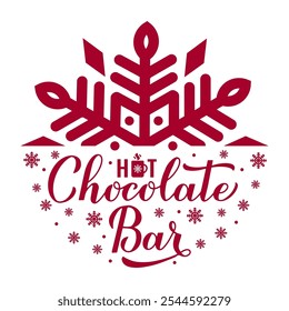 Hot chocolate bar round sign. Winter holidays party vector banner. Christmas typography decorations