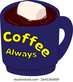 Chocolate Quente em Caneca Azul com Marshmallow | Ilustração de vetor de bebida de cacau bonito