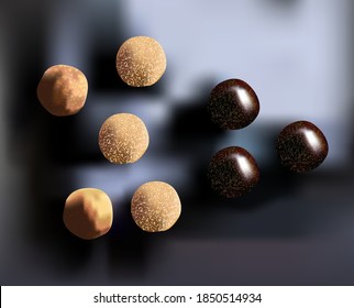 Hot Chocolate Bombs, Milk Or Dark Chocolate Filled Cocoa Beverage Balls On Black