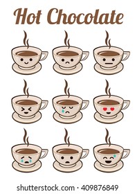 Hot Chocolate Cartoon Character with Different Expressions.  Isolated