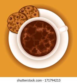 Hot chocolate with chocolate chip cookies