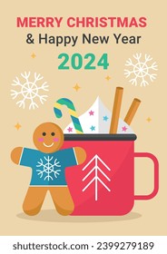 Hot Chocolate Christmas ginger man 3 vector illustration
