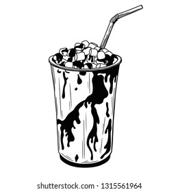 Hot chocolate or cocoa drink in a cup. Vector illustration in sketch style
