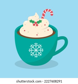 Hot chocolate with cream. Christmas drink. vetor illustration