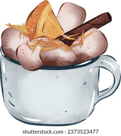 Hot Chocolate. Cup of hot cocoa with marshmallows for chrismas festival on transprent background.