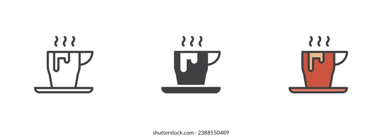 Hot chocolate cup different style icon set. Line, glyph and filled outline colorful version, outline and filled vector sign. Symbol, logo illustration. Vector graphics