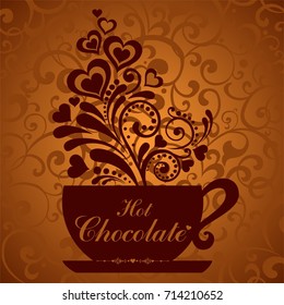 Hot Chocolate cup. Cup with floral design elements. Menu for restaurant, cafe, bar, tea-house. Vector Illustration