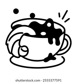 Hot chocolate cup icon in doodle style 
