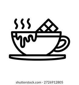 Hot chocolate cup icon representing sweet warm drink, steaming winter beverage, cozy comfort food, and seasonal indulgence element.