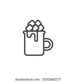 Ícone de linha de copo de chocolate quente. sinal de estilo linear para conceito móvel e web design. Bebida de chocolate quente com marshmallows ícone do vetor contorno. Símbolo, ilustração de logotipo. Gráficos vetoriais