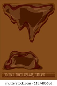 Hot chocolate drains, chocolate paste, drops, puddles, frames. Colorful hand drawn vector stock illustration.