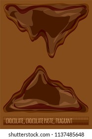 Hot chocolate drains, chocolate paste, drops, puddles, frames. Colorful hand drawn vector stock illustration.