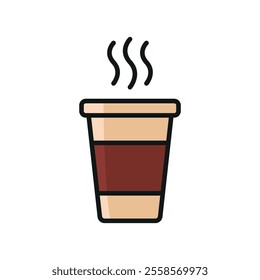 Hot chocolate drink icon, a charming vector graphic showcasing a warm mug with swirling steam and a touch of sweetness, ideal for dessert shop logos, seasonal promotions, or digital artwork