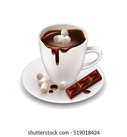 Hot chocolate drink with marshmallows isolated on white vector