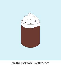 Hot chocolate drink with whipped cream and chocolate rice vector illustration