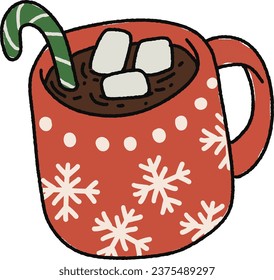 hot chocolate, element for christmas festival, doodle isolate ornament of holiday winter, cute line about merry xmas.