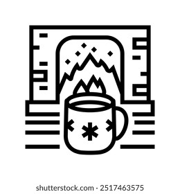 hot chocolate fireplace winter line icon vector. hot chocolate fireplace winter sign. isolated contour symbol black illustration