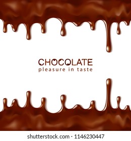 Hot chocolate flows. Drops of dark chocolate. Vector illustration.