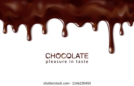 Hot chocolate flows. Drops of dark chocolate. Vector illustration.