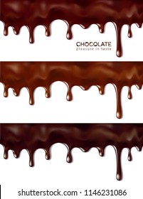 Hot chocolate flows. Drops of dark chocolate. Vector illustration.