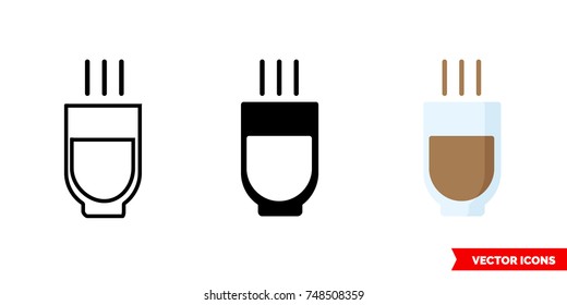 Hot chocolate icon of 3 types: color, black and white, outline. Isolated vector sign symbol.