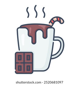 Icono de chocolate caliente. chocolate caliente, chocolate, bebida, bebida caliente, bebida, taza, taza, invierno, dulce, postre. Ilustración de icono de Vector