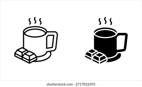 Conjunto de iconos de chocolate caliente. bebida caliente, bebida, taza, taza, invierno, dulce, postre. Ilustración vectorial sobre fondo blanco