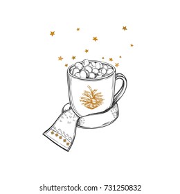 Hot Chocolate  illustration. Vector hand drawn icon. Merry Christmas element.