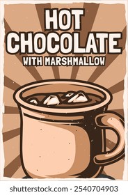 Chocolate caliente con diseño de póster vintage de malvavisco