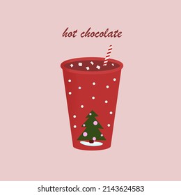 A hot chocolate with marshmallows, food illustration, eps 10