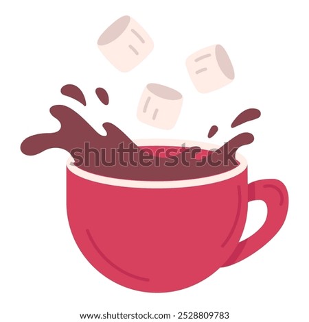 Hot chocolate with marshmallows. Hand drawn. Isolated on white background