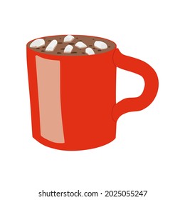 Hot chocolate with marshmallows in a large red cup. Vector Illustration. Flat Style