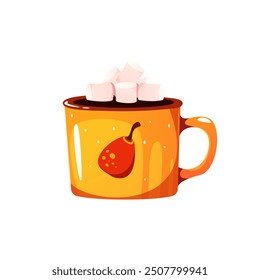 Chocolate caliente con malvaviscos, café con leche, café con especias de calabaza. Bebida caliente del otoño. Ilustración vectorial.