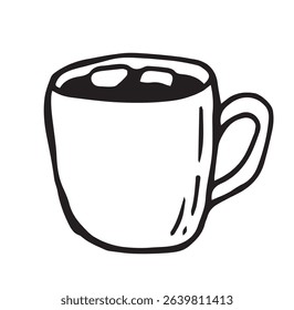 	
hot chocolate with marshmallows. simple vector doodle illustration.