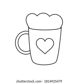 hot chocolate mug with heart icon over white background, line style, vector illustration