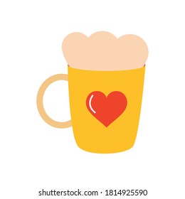 hot chocolate mug with heart icon over white background, flat style, vector illustration