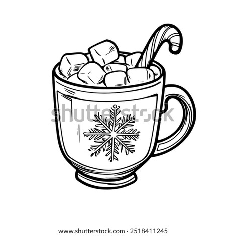 Hot Chocolate Mug with Marshmallows and Candy Cane Representing Winter, Holidays, and Cozy Comfort