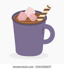 Hot chocolate mug with marshmallows vector illustration isolated on white background	