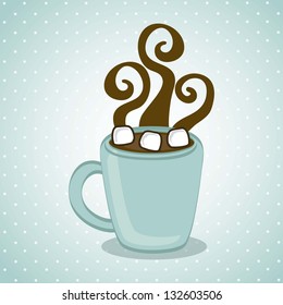 Hot Chocolate Over Blue Background. Vector Illustration