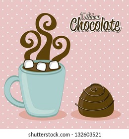 hot chocolate over pink background. vector illustration