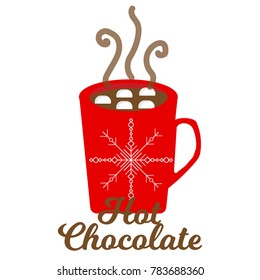 Hot chocolate red cup with marshmallow on white background vector illustration flat desing