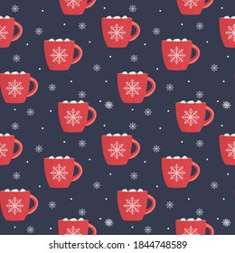 Hot chocolate seamless pattern winter snowflake Background. Vector Illustration EPS10