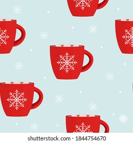 Fondo de copo de nieve de invierno con patrón ininterrumpido de chocolate caliente. EPS10 de ilustración vectorial