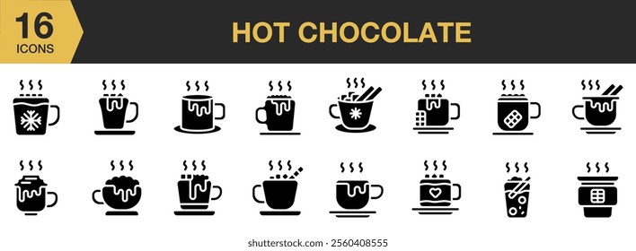 Hot Chocolate solid icon set. Solid icons vector collection.