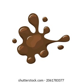 Manchas de derrame de chocolate caliente sobre fondo blanco aislado. Líquido marrón. Ilustración de dibujos animados.