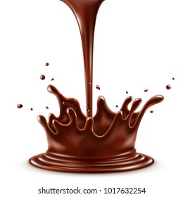 Hot chocolate splash with pouring, isolated on white background