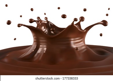 Hot Chocolate Splash And Ripples On White Background.