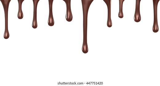 Hot chocolate streams dripping isolated on white